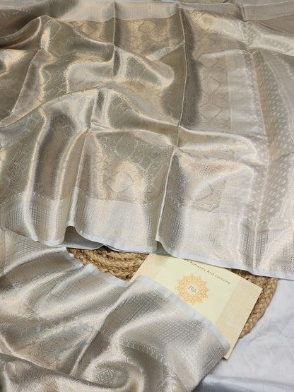 TISSUE SILK SILVER SHINY BROCADE SAREE