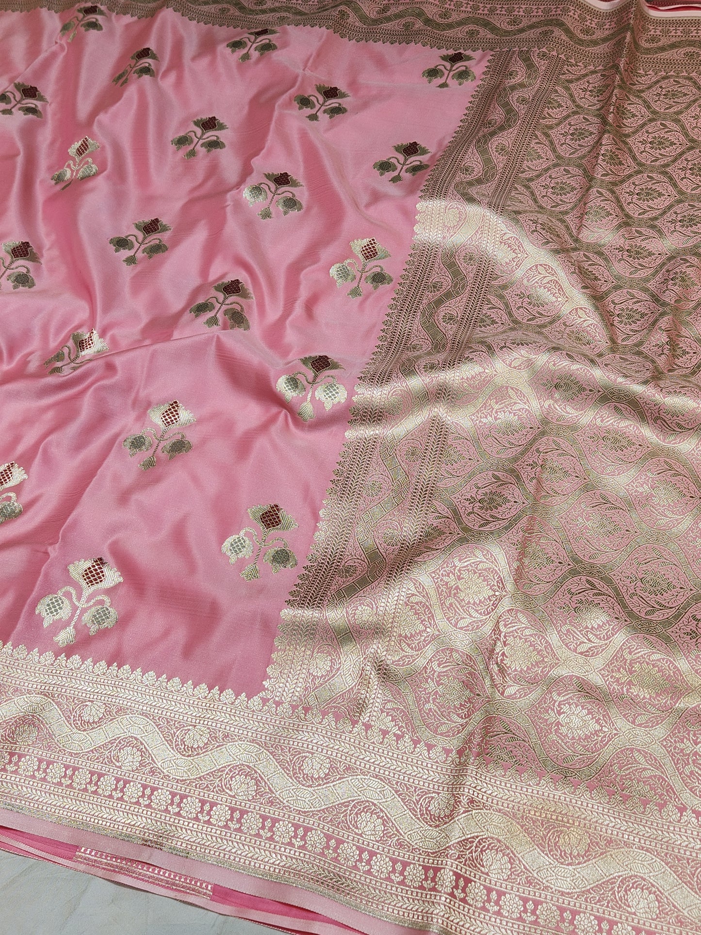 Pink Mashru Silk Banarasi Saree With Meena bootas