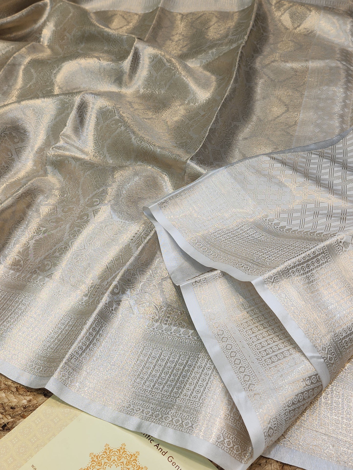 TISSUE SILK SILVER SHINY BROCADE SAREE